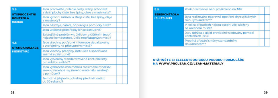 Ukázka z příručky Metoda 5S audit 5S zaměření na stoprocentní kontrolu, standardizace, sebekontrolu